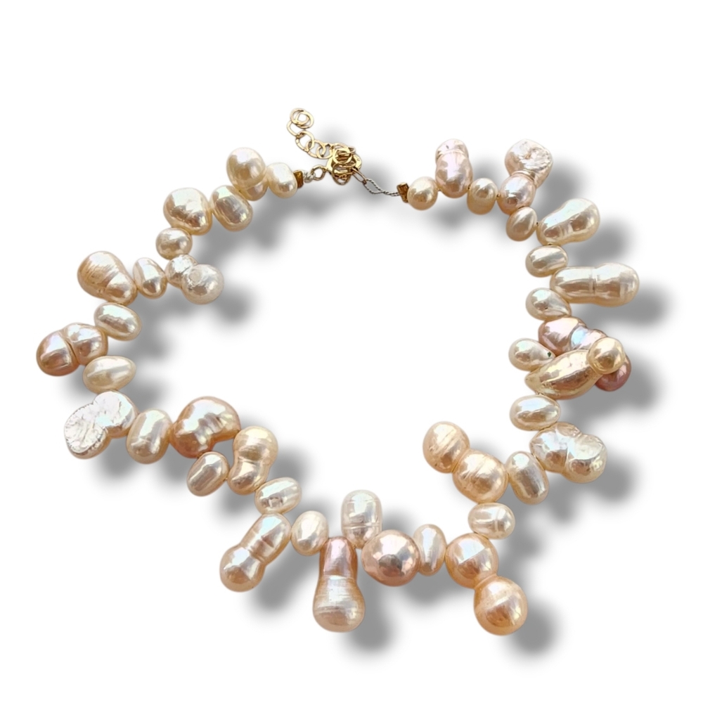 stunning 7" natural white Double‎ pearl bracelet 14K Gold Filled New